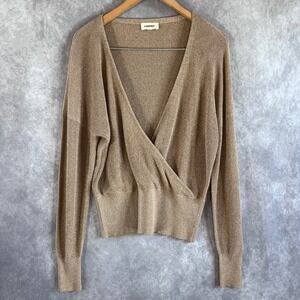 L'AGENCE Wrap Front Sweater Womens Medium Gold Metallic Shimmer Dolman 8500RKP